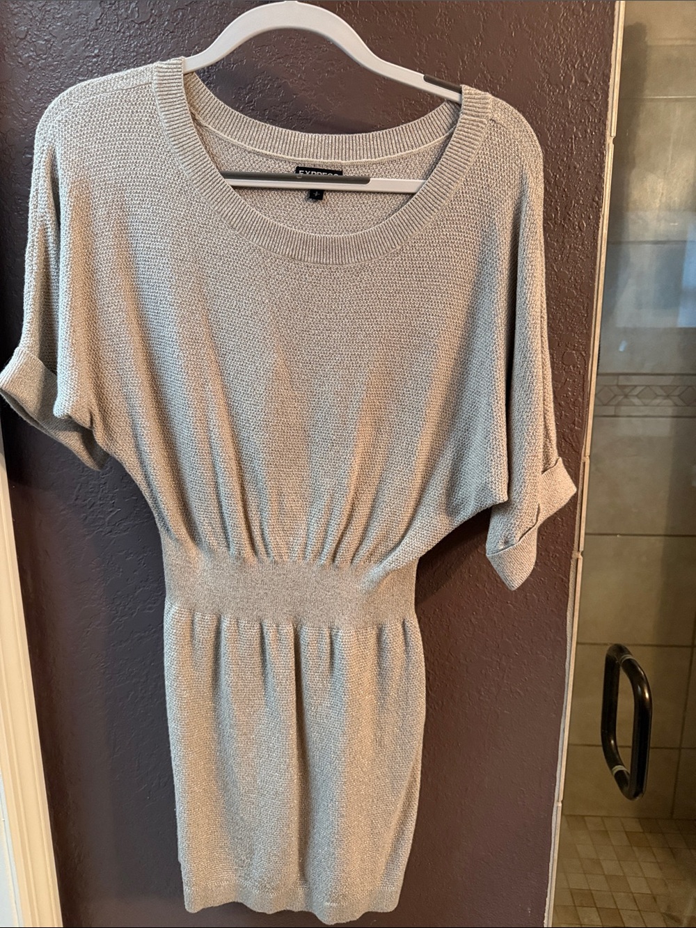 Express Mini Dress in Light Gray Knit with Waistband